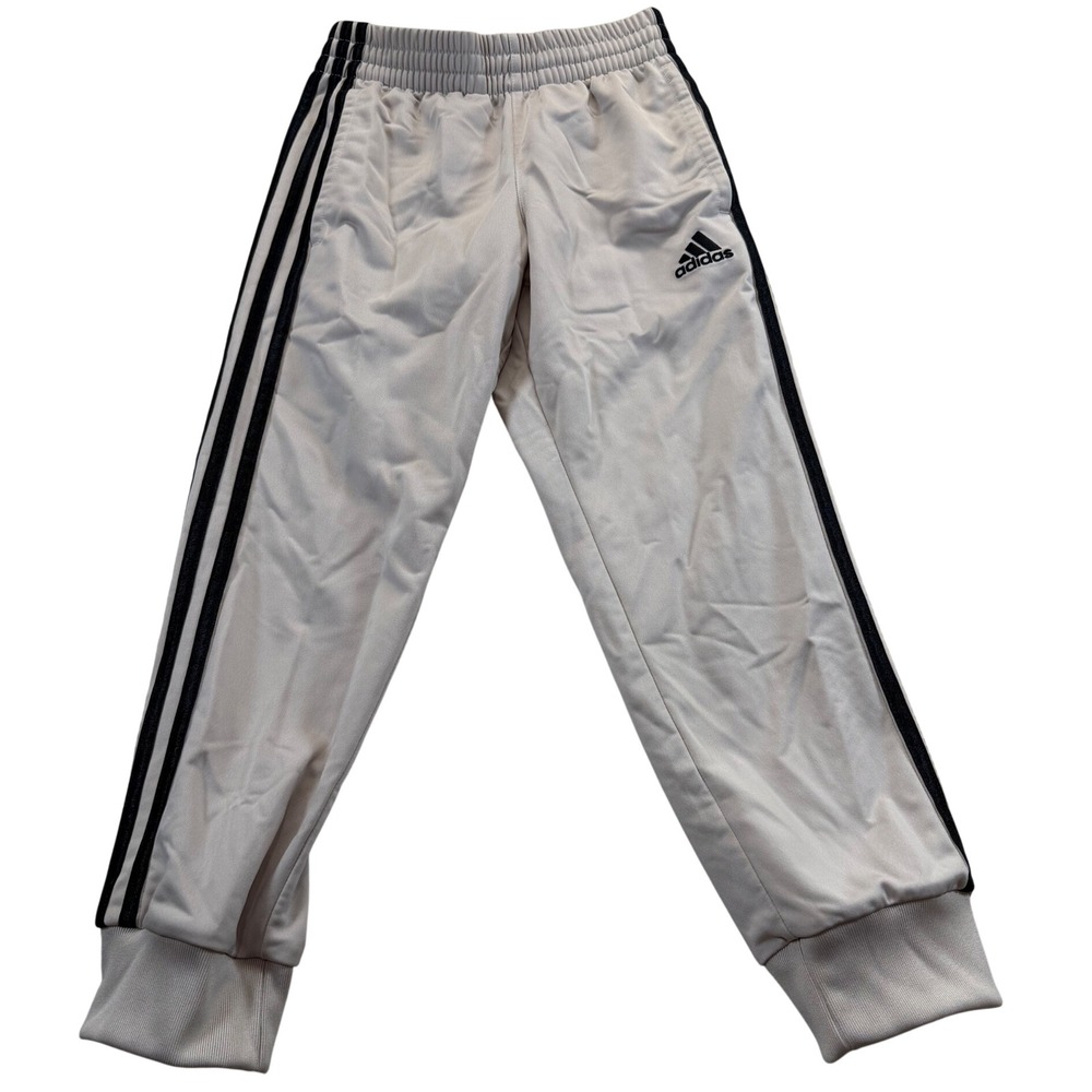 Adidas Joggers Kids Size S 8 Tan Black 3-Stripe Regular Fit Athletic Track Pants